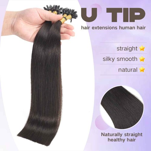 Sindra U Tip Hair Extensions Real Human Hair Color Natural Black 20 Inch 50 Grams 50 Strands/Pack Straight New Generation Keratin Fusion Extensions(Utip#1b-20inch)