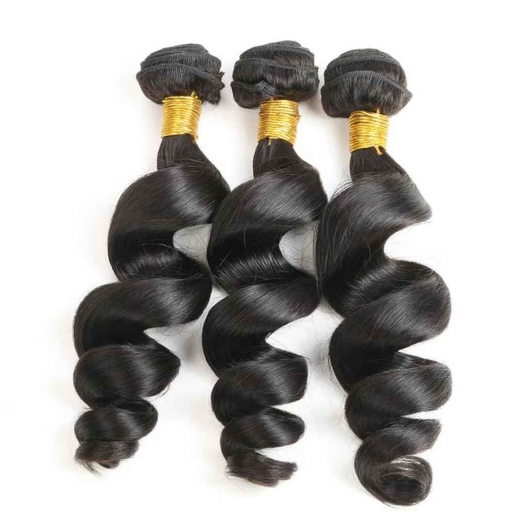 Ladiaryf Loose Wave Bundles Human Hair Short Brazilian Virgin Human Hair Bundles Loose Wave Natural Black Color Can Be Dyed and Styled Total 300g 12 12 12 Inch