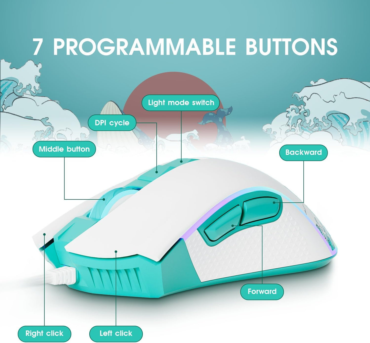 XVX G705 Wired Gaming Mouse, 12000 DPI RGB Gaming Mouse with 12 Backlit Modes & 7 Macro Buttons, PC Gaming Mice Support DIY Keybinding, Mouse Gamer Computer Mouse for Laptop PC Mac Windows,Topographic