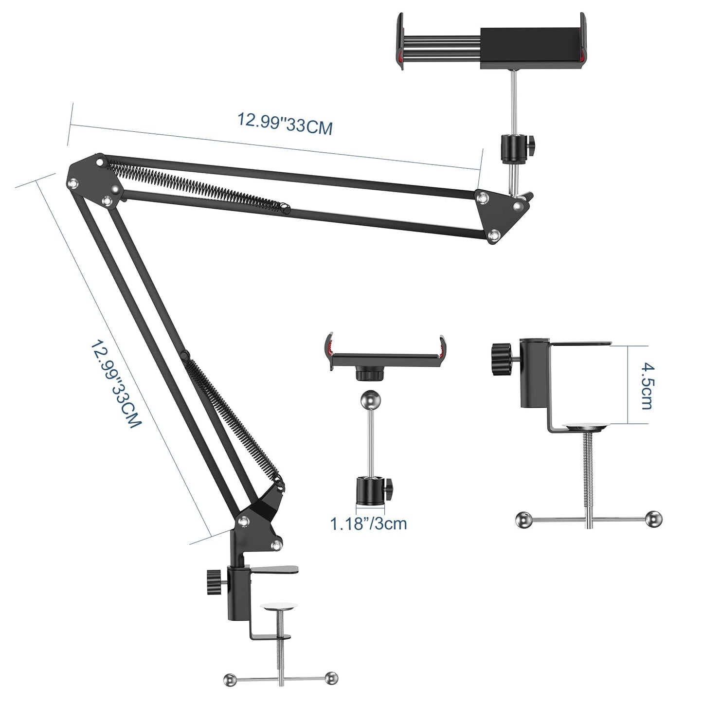 ANIVIA Articulating Arm Phone Mount, Adjustable Arm Webcam, Phone Holder for Streaming, Baking, Crafting, Compatible with 4.3-6.7 inch Devices