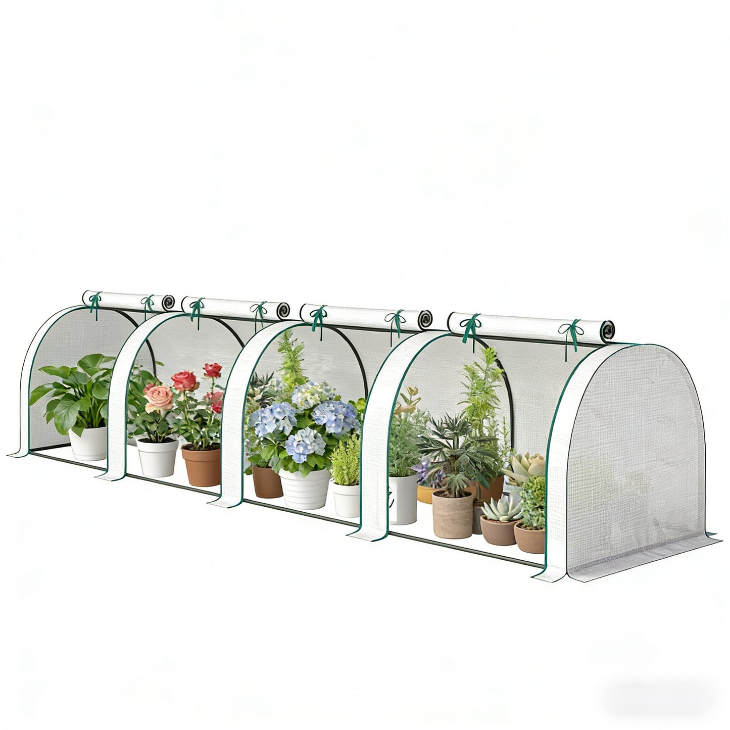 Portable Mini Greenhouse with Roll-Up Zipper Doors - Dark Green & White