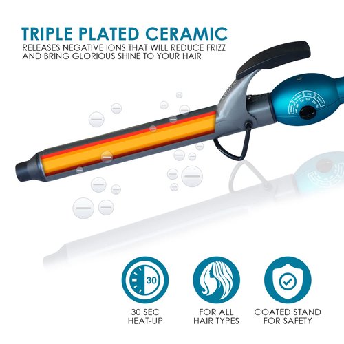 Mr Big Junior Hair Curling Iron - The Longest XL Styling Curling Irons for Long Hair (Aqua, 8" Barrel,1.25" Diameter)