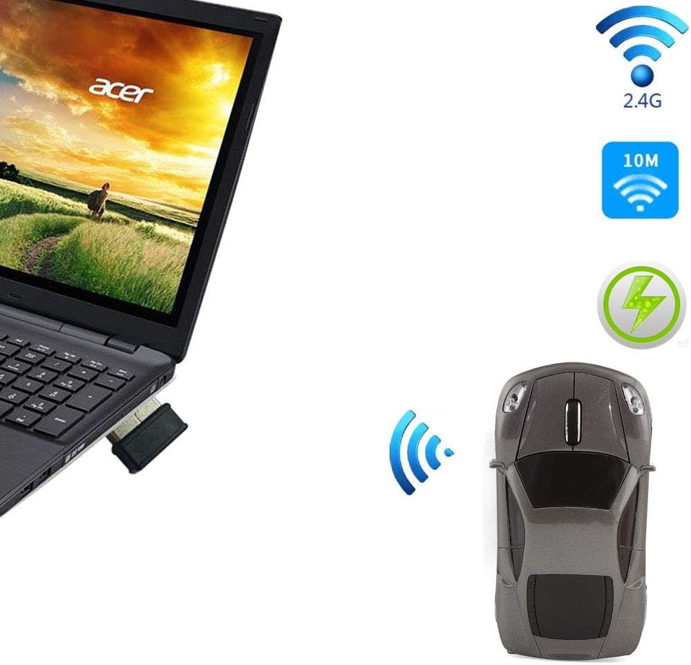 2.4Ghz Wireless Car Shape Mouse 3D Optical Gaming Mice USB Mini Receiver for PC Laptop Computer