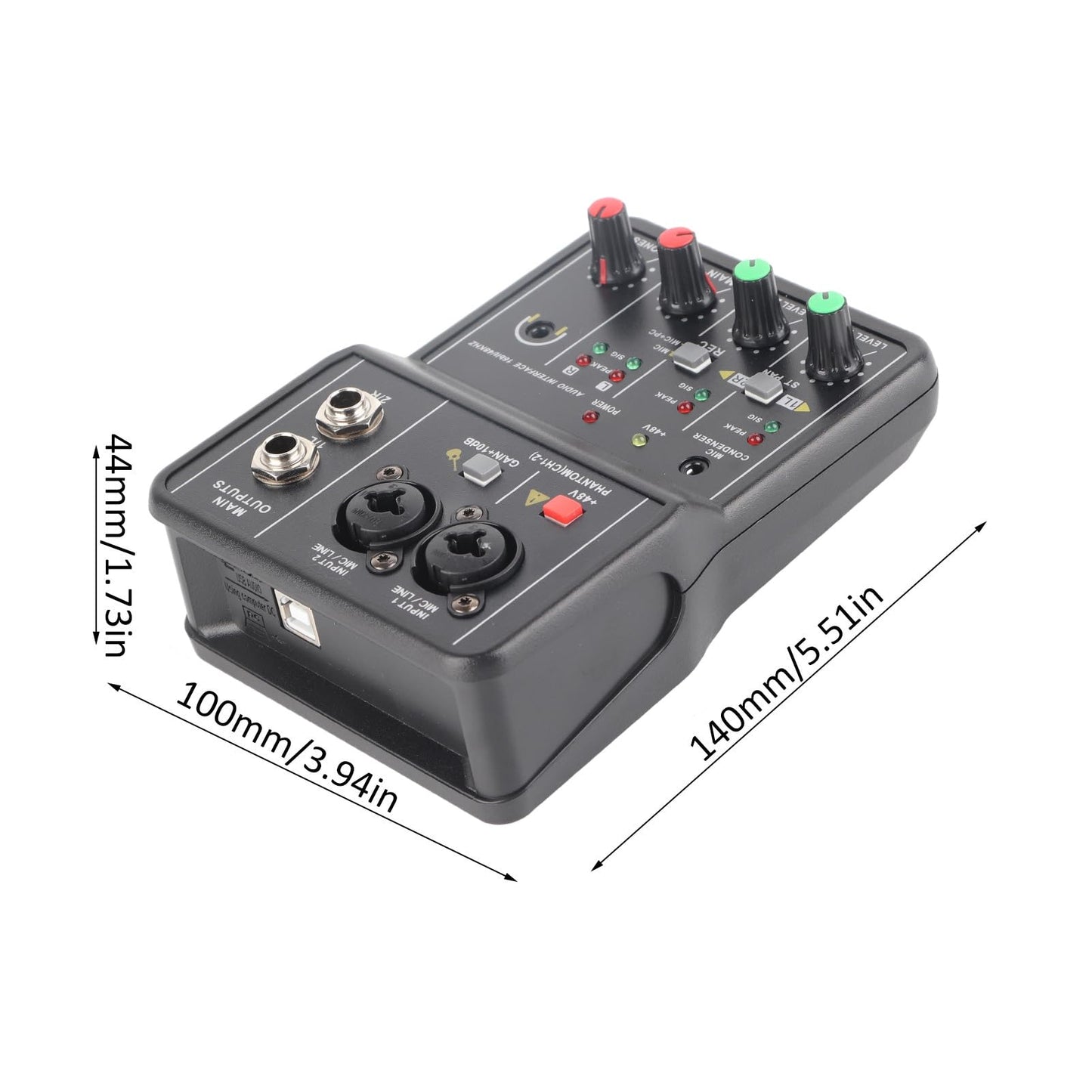 2 Channels Audio Mixer, Sound Card USB 48V Power Compact Sound Mixing Console, USB Soundcard for PC Recording for Music Recording Home Karaoke Internet Karaoke