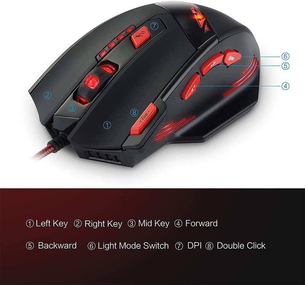 Zelotes Wired Gaming Mouse, 9200DPI, 8 Programmable Buttons, USB Optical Ergonomic Mouse, Corded Computer Mouse, Mouse Gaming for PC, Mac, Black
