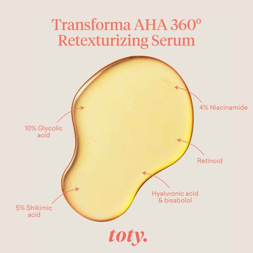 toty. by Sofia Vergara - Transforma AHA 360º Retexturizing Serum - Sun Damage Repair For Face - Glycolic Acid Serum - Anti Aging Treatment for Dark Spots, Lines, Wrinkles - Travel Size (0.5 fl oz)