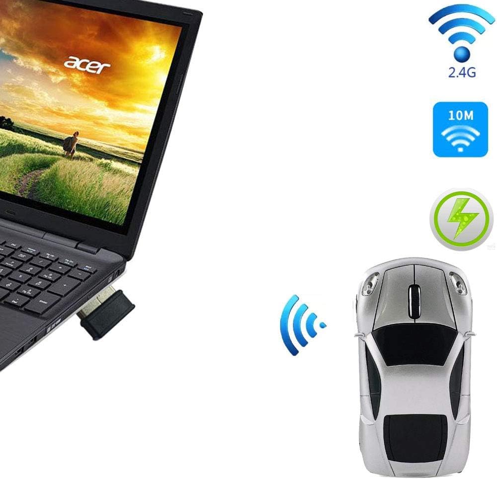 2.4Ghz Wireless Car Shape Mouse 3D Optical Gaming Mice USB Mini Receiver for PC Laptop Computer