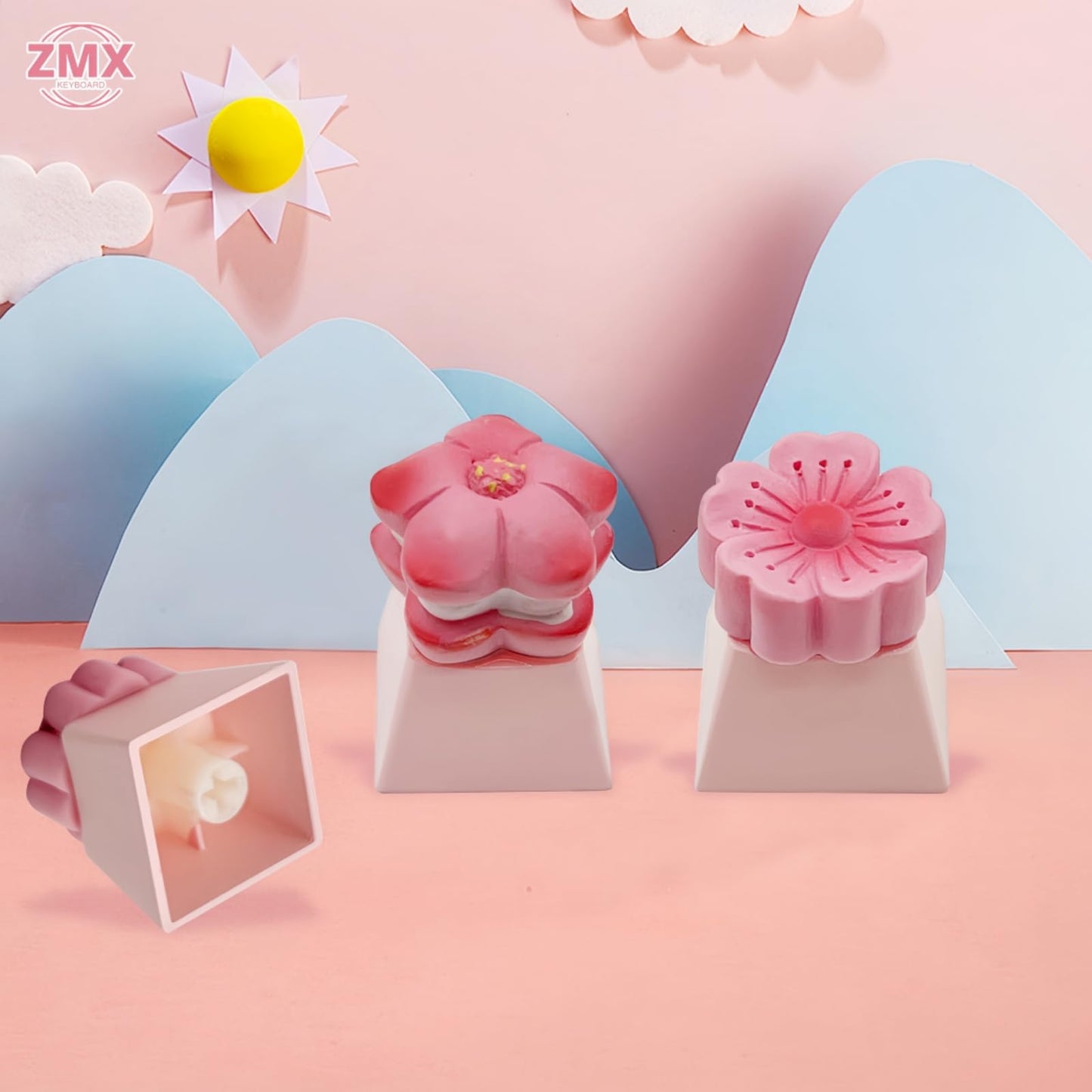 ZMX Cute Flower Keycaps,Pink Cherry Blossom Custom ESC Keycaps Artisan Resin Keycap for MX Switches Mechanical Gaming Keyboard OEM Profile R4 Height Personalized 3D Single Keycap (02)