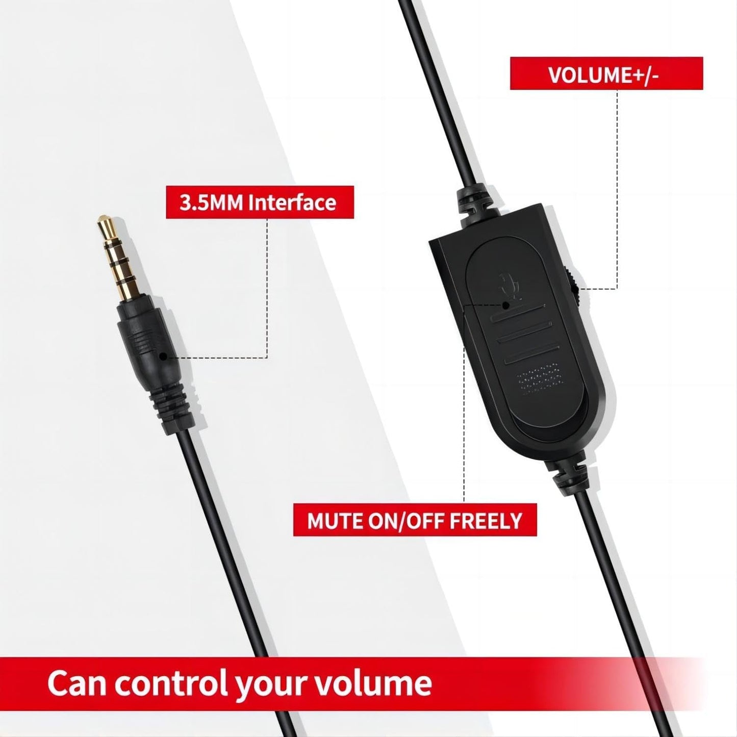 3.5mm Port Wired Gaming Headset with Mic Volume Control,Stereo Bass Noise Isolation for PS4 New Xbox One PSP PC Laptop Tablet Cellphones,Black&Red