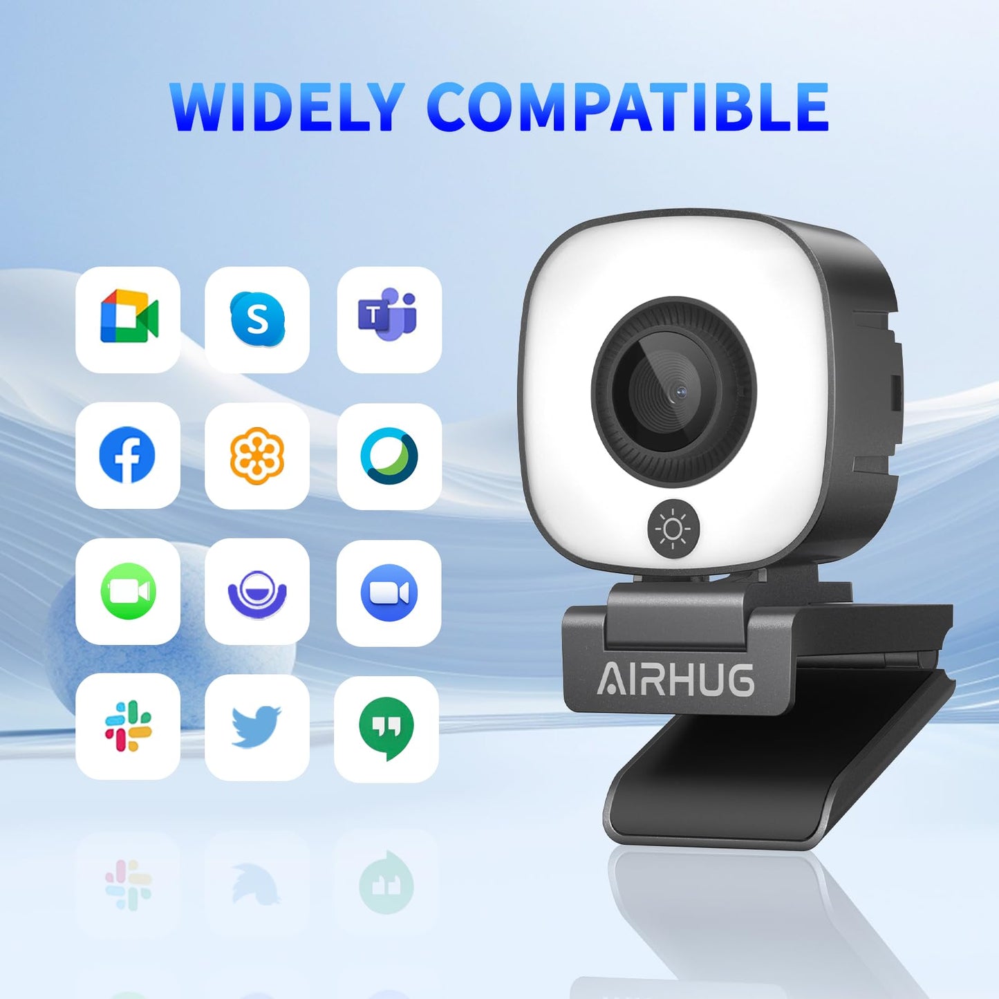 AIRHUG 4K Webcam, Webcam with Microphone, Adjustable Light Computer Camera with Privacy Cover, USB Plug and Play for Laptop Video Calling