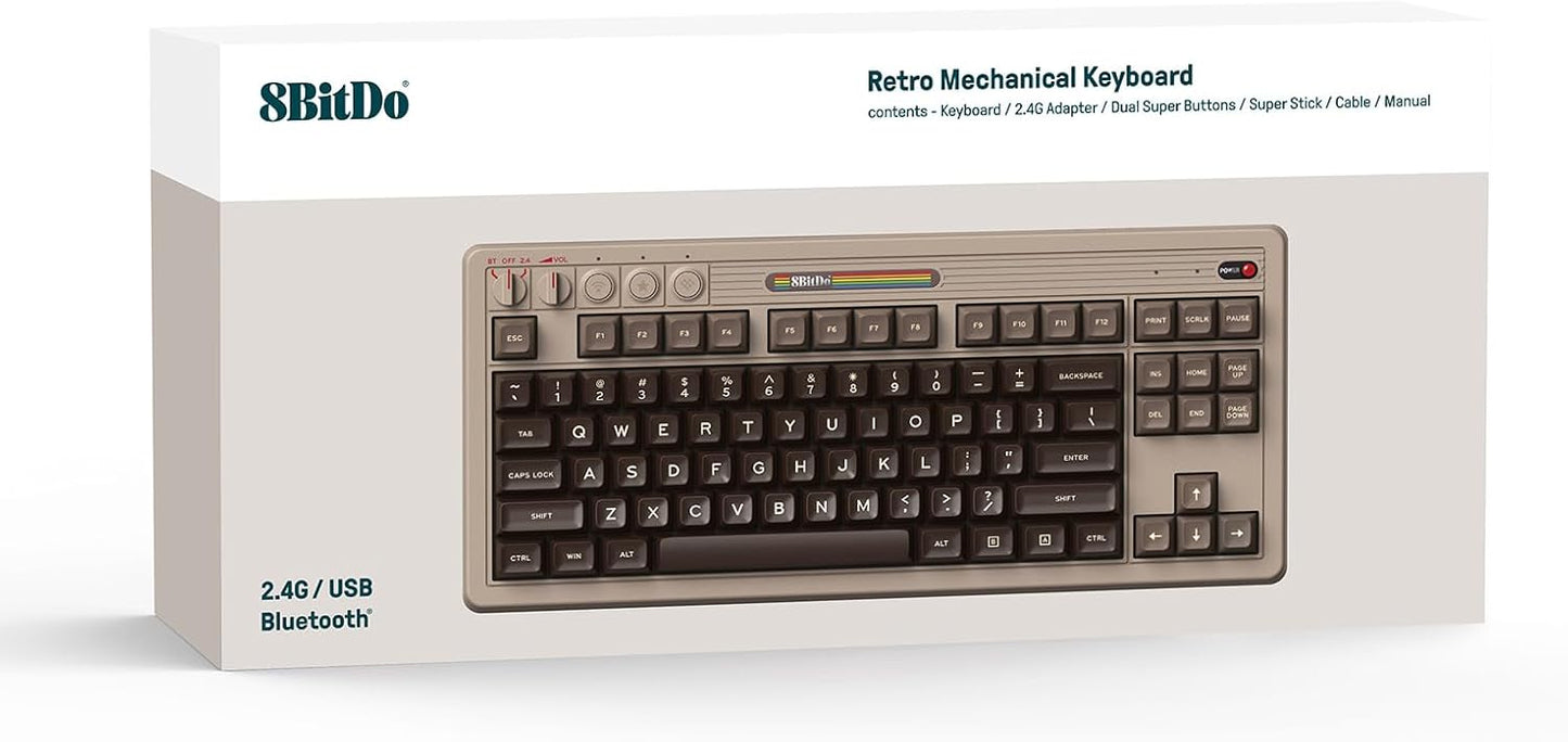 AKNES Retro Mechanical Keyboard, Hot Swappable Gaming Keyboard with 87 Keys, Dual Super Programmable Buttons, Bluetooth / 2.4G / USB-C Keyboard for Windows and Android - M Edition