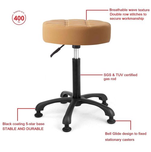 McDooFly Height Adjustable Heavy Duty Stools Salon Stool Chair with Bell Glides for Home Bar Kitchen Office Shop Tattoo Lash Tech Pedicure (Camel with Bell Glides, Height 22 to 30 in)