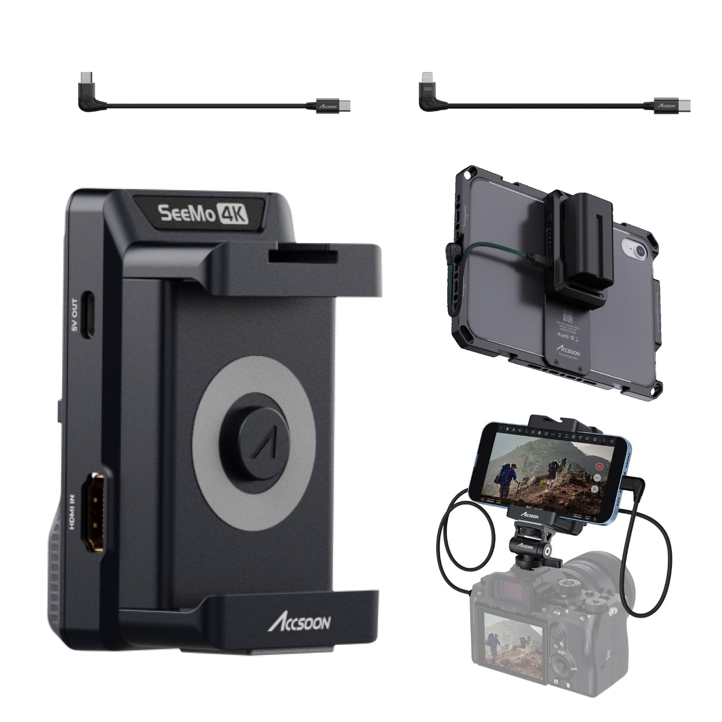 Accsoon SeeMo 4K HDMI Video Transmission System, 4K30/1080p60 Video Transmitter Adapter, iOS into On-Camera Monitor/Phone Monitor Screen, Real Time Live Streaming/Recording/Sharing-CD Card Reader