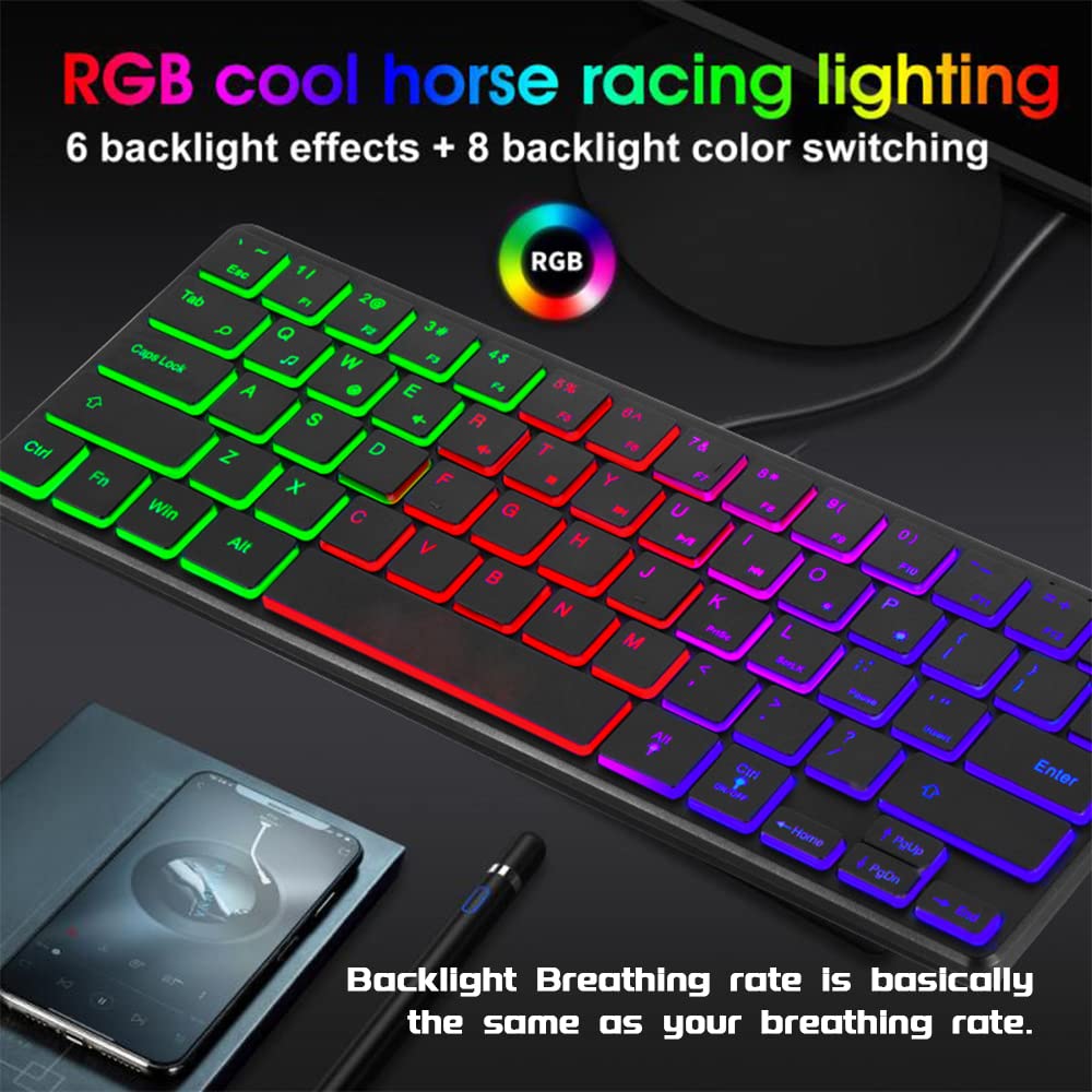 abucow Backlit Mini Keyboard USB Wired Portable Mute Ultra-Compact Small Gaming Keyboard 64 Keys for PC/Mac Gamer Typist Travel Easy to Carry on Business Trip