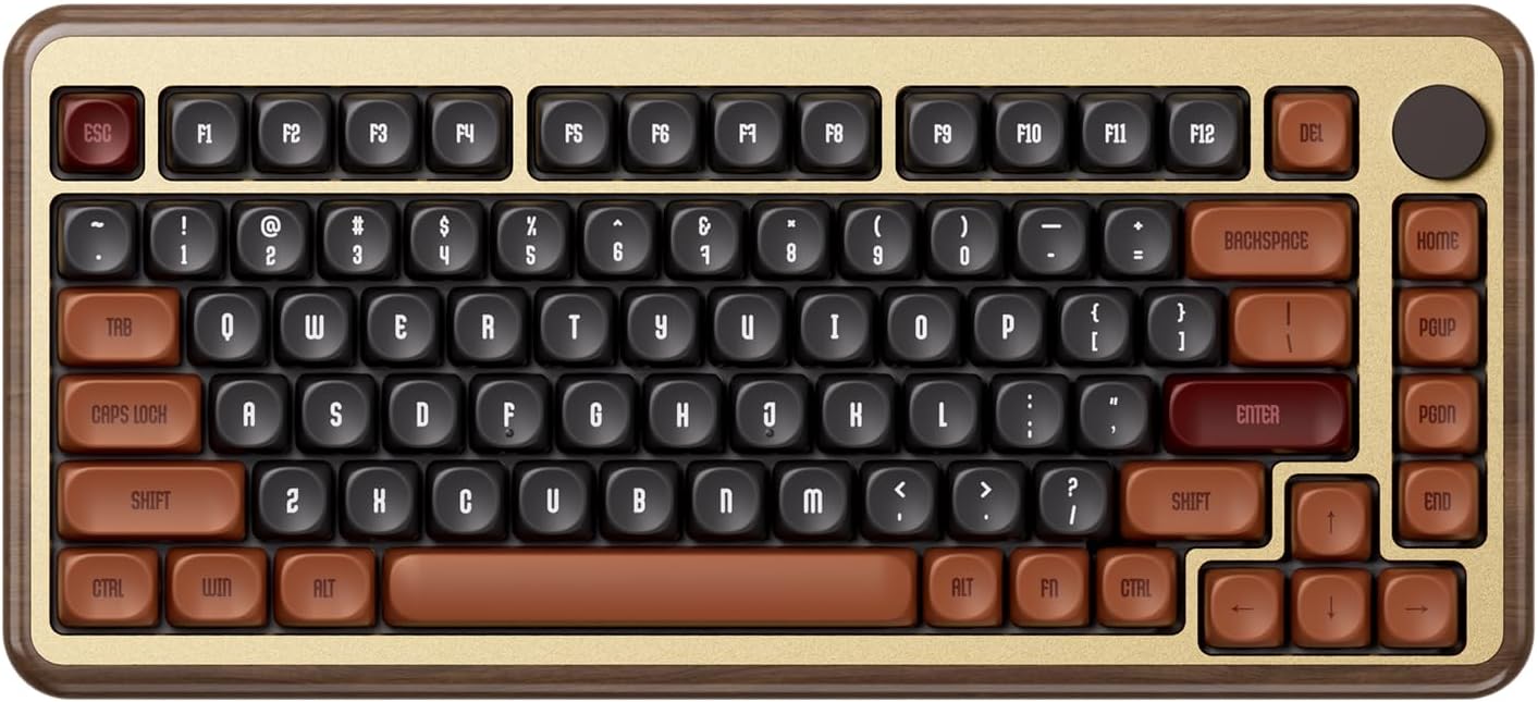 Akko MU02 Mechanical Keyboard with Walnut Wooden Case 75% RGB 2.4G Wireless/Bluetooth/Wired Hot-Swappable Gaming Keyboard with PBT Dye-Sub Keycaps for Mac & Win (Autumn, Rosewood Switch)