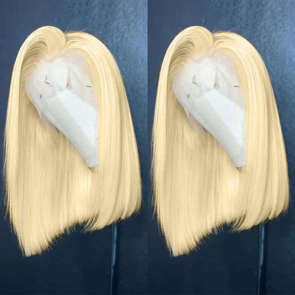 13x6 Blonde Lace Front Wigs Human Hair 613 Straight HD Transparent Lace Frontal Blonde Bob Wigs For Women 180% 16 Inch Brazilian Virgin 613 Bob Lace Front Wigs Human Hair With Baby Hair