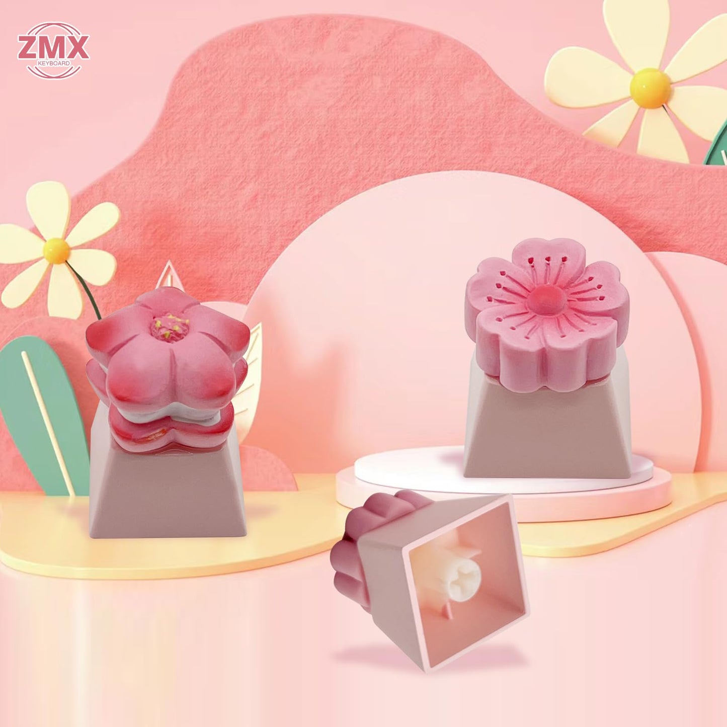 ZMX Cute Flower Keycaps,Pink Cherry Blossom Custom ESC Keycaps Artisan Resin Keycap for MX Switches Mechanical Gaming Keyboard OEM Profile R4 Height Personalized 3D Single Keycap (01)