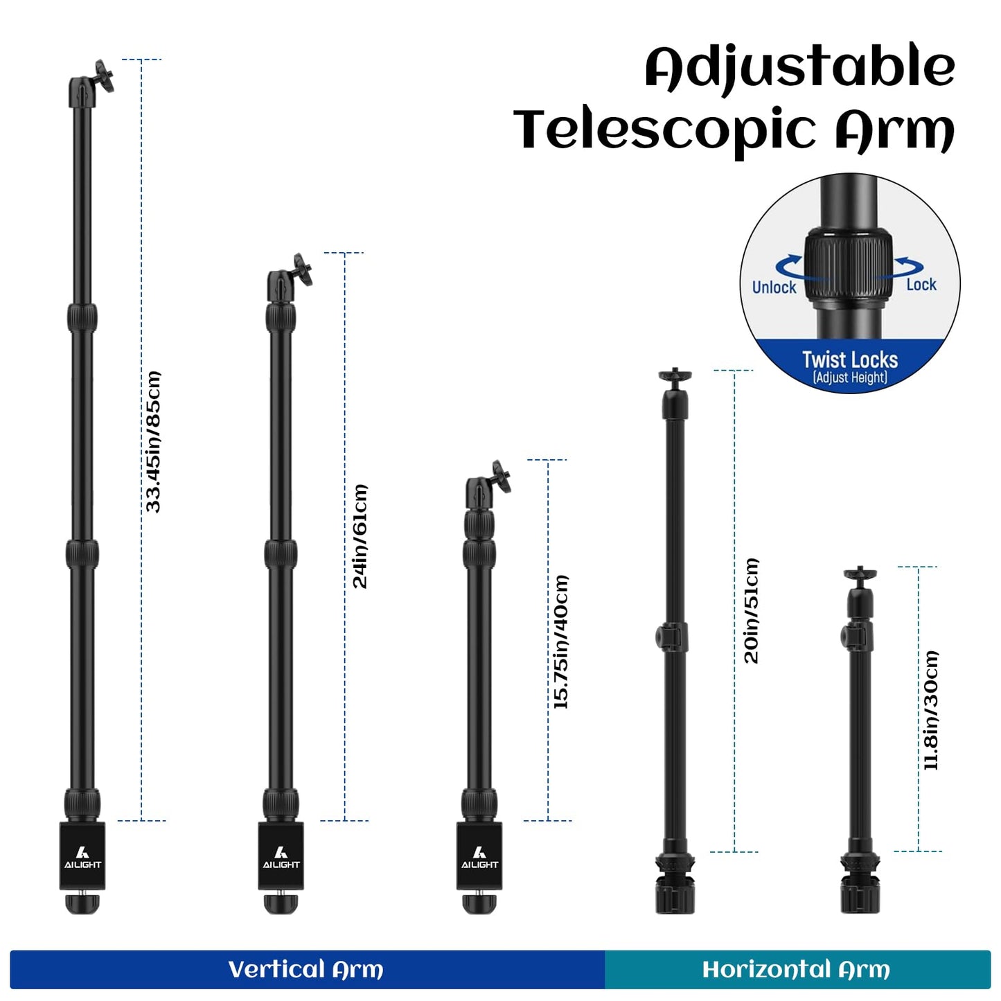 Ailight Camera Desk Mount Stand Overhead, Adjustable Microphone Boom Arm Mic Stand with Phone Holder, Camera Arm Clamp 5/8'' 3/8'' 1/4'' Screws for Shure, Blue Yeti, Rode, Elgato, Fifine, HyperX