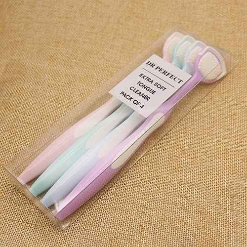 DR PERFECT Soft Tongue Brush Scraper Cleaner Helps Fight Bad Breath Clean Your Tongue Without Hurt Pack Of 4 (GREEN PURPLE BLUE PINK)