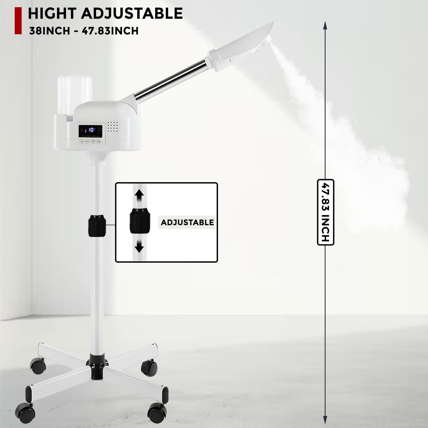 Hovinke Professional Facial Steamer On Wheels for Esthetician, Touch Screen Vaporizador Facial Steamer with Hot Mist&Timer Function, Spa and Home Use