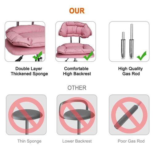 JOSTZHXIN Rolling Stool with Backrest, Home Office Rolling Stool Chair, Thickened Seat Cushion, Adjustable Height Swivel Chair for Nail Shop Salon Spa Massage Tattoo,Pink