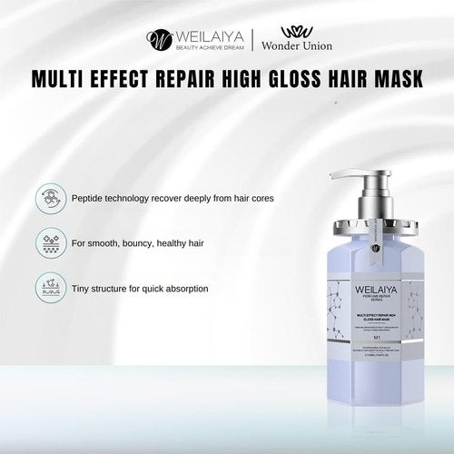 Weilaiya High Gloss Hair Mask 450mL (Repair damaged hair, Rebuid hair structure, Soft & Smooth hair, Anti frizzy hair, Heat protection, & keeps the hair color last longer up to 6 weeks)