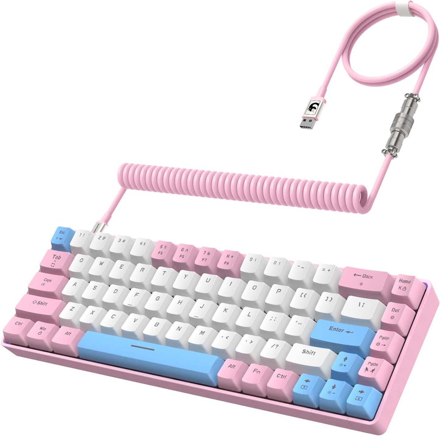 ZIYOU LANG RK-T8 Wired 65% Mechanical Gaming Keyboard with RGB LED Backlit Anti-ghosting TKL Mini 68 Key Custom Coiled C to A Cable Tactile Blue Switch for PS4 PS5 Xbox PC Mac Gamer(White/Blue/Red)