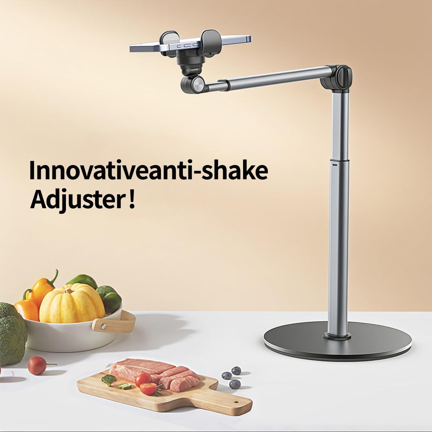 yAyusi Heavy Duty Aluminum Overhead Tripod for iPhone, 12 in Long Phone Mount for Desk, Flexible Articulating Arm Overhead Phone Mount for Live Streaming, Meeting, Cooking, Nail Video Recording