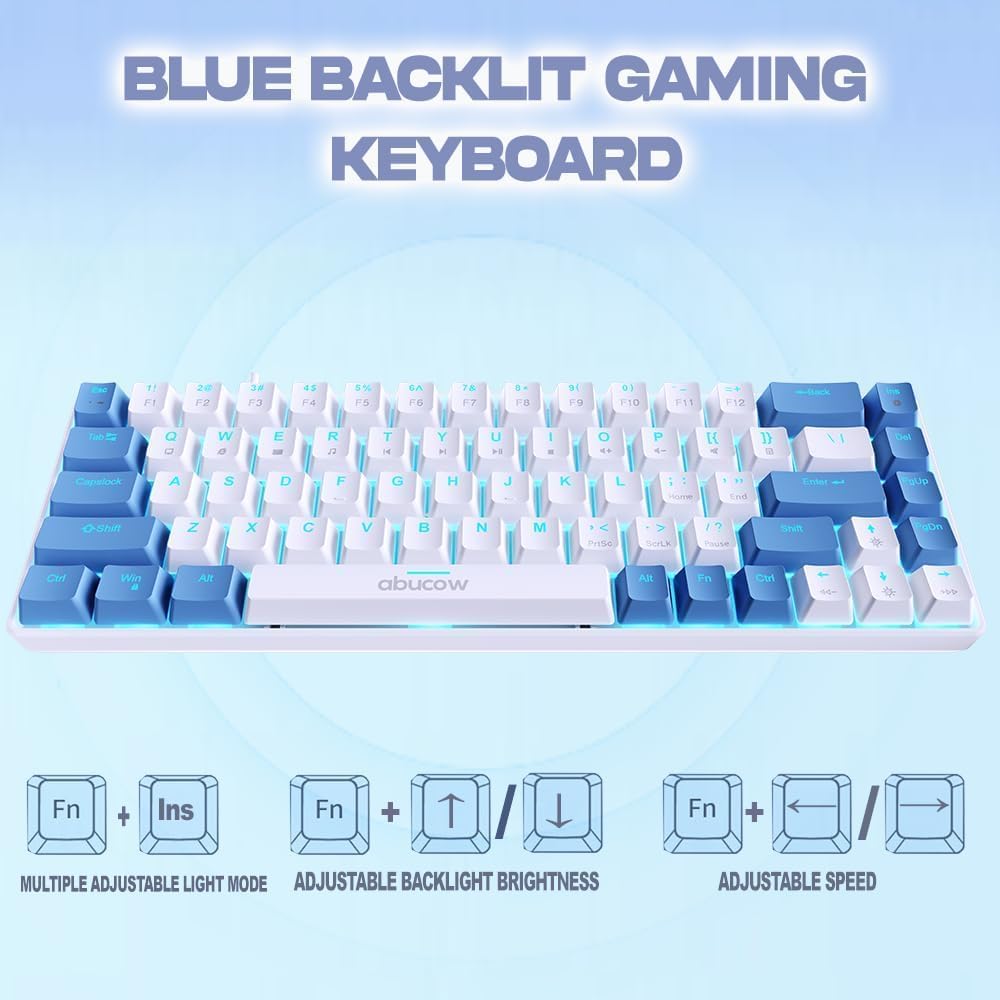 abucow 60% Wired Mechanical Keyboard – 68-Key Compact Layout, Full Anti-Ghosting, Brown Switch Swappable Red White Keycaps, for Windows/Mac