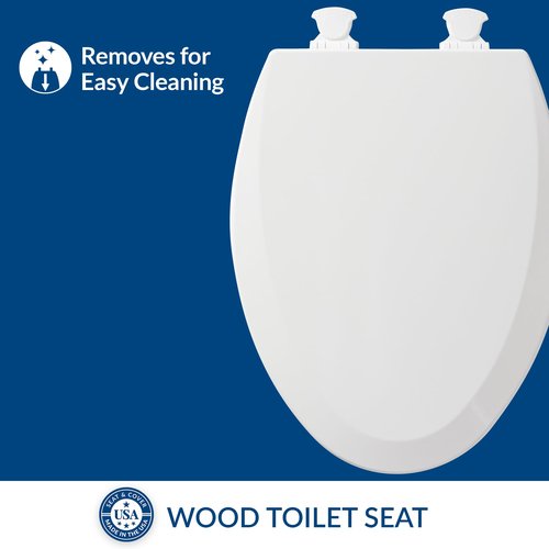 Bemis 1500EC 390 Lift-Off Wood Elongated Toilet Seat, Cotton White (Pack of 1)