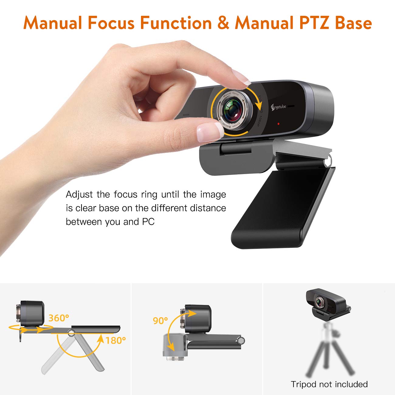 Angetube 1080P Webcam with Microphone, Streaming HD Web Camera 100° Wide-Angle View Web Cam Compatible with Windows Android iOS Linux for Skype Facebook Xbox one for Desktop Computer PC Mac