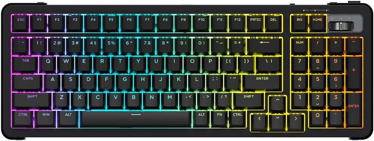 98% Wireless Mechanical Keyboard, BT/2.4G/USB-C Tri-Mode Hot Swappable with PBT Keycaps, Linear Switches, Gasket Structure, RGB Backlit Gaming Keyboard for Win/Mac/iOS/Android (White)