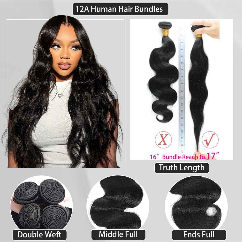 12A Body Wave Bundles Human Hair 24 Inch Brazilian Jet Black Bundles Human Hair Extensions