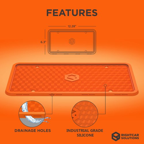 Rightcar Solutions Silicone License Plate Frames | The Original Premium Grade Silicone Car Plate Frame | Rust Proof, Rattle Proof, Weather Proof License Plate Holder (Orange)
