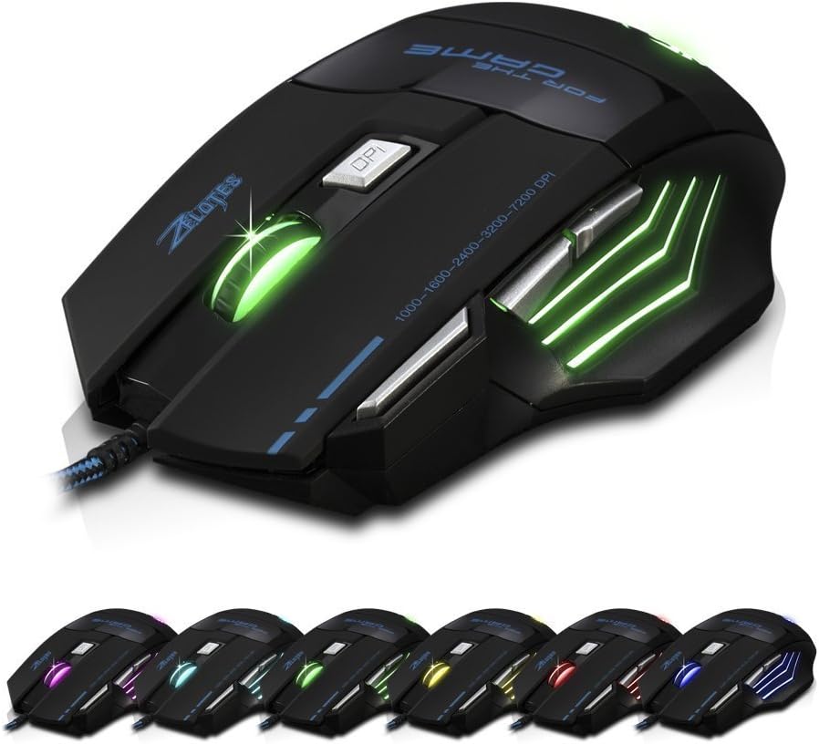 zelotes 7200 DPI 7 Buttons Professional LED Optical USB Wired Gaming Mouse Mice for Gamer