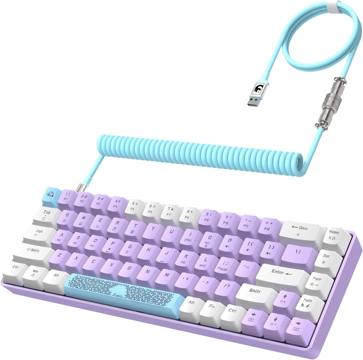 ZIYOU LANG RK-T8 Wired 65% Mechanical Gaming Keyboard with RGB LED Backlit Anti-ghosting TKL Mini 68 Key Custom Coiled C to A Cable Tactile Blue Switch for PS4 PS5 Xbox PC Mac Gamer(White/Blue/Red)