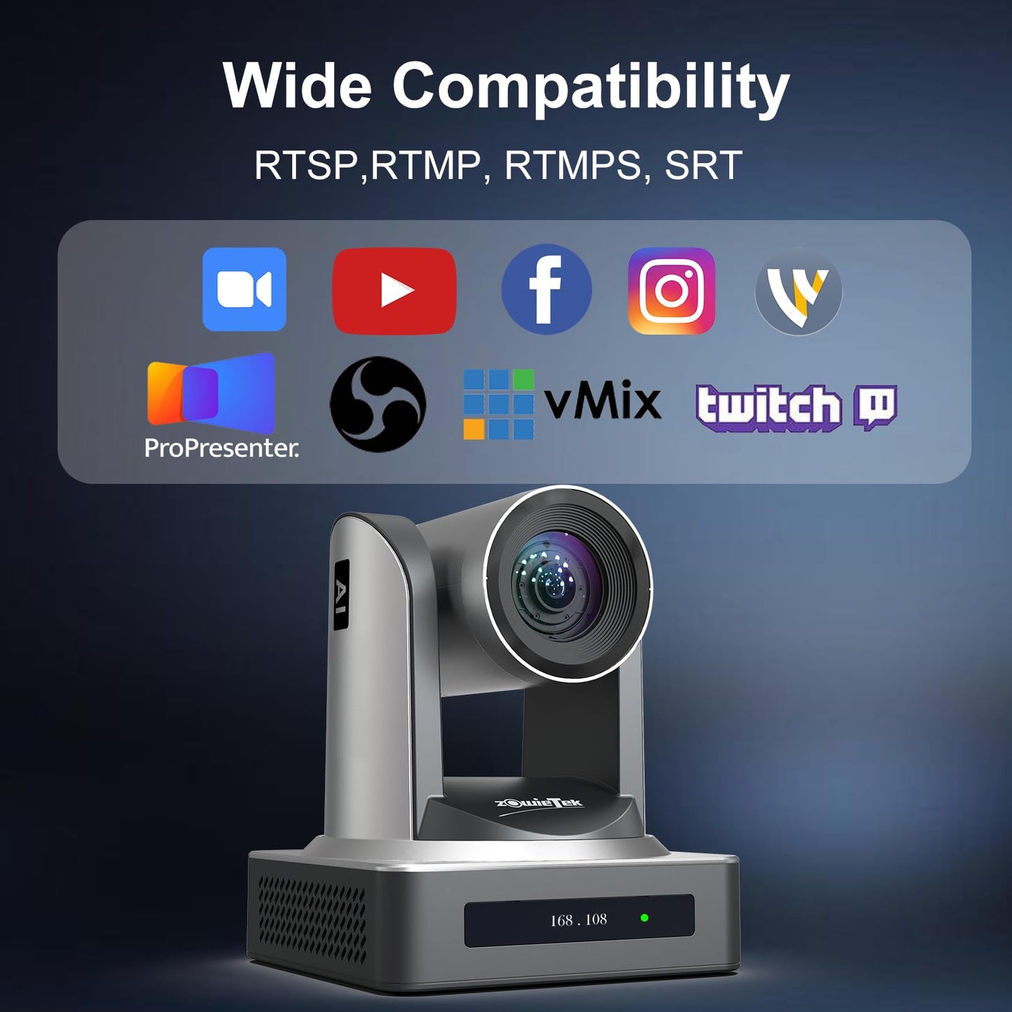 zowietek PTZ Camera, AI Auto Tracking 1080P60 PoE, 20X Optical Zoom, 3G-SDI HDMI USB3.0 LAN, Live Streaming for Church Meeting Education Sport Hospital Wedding