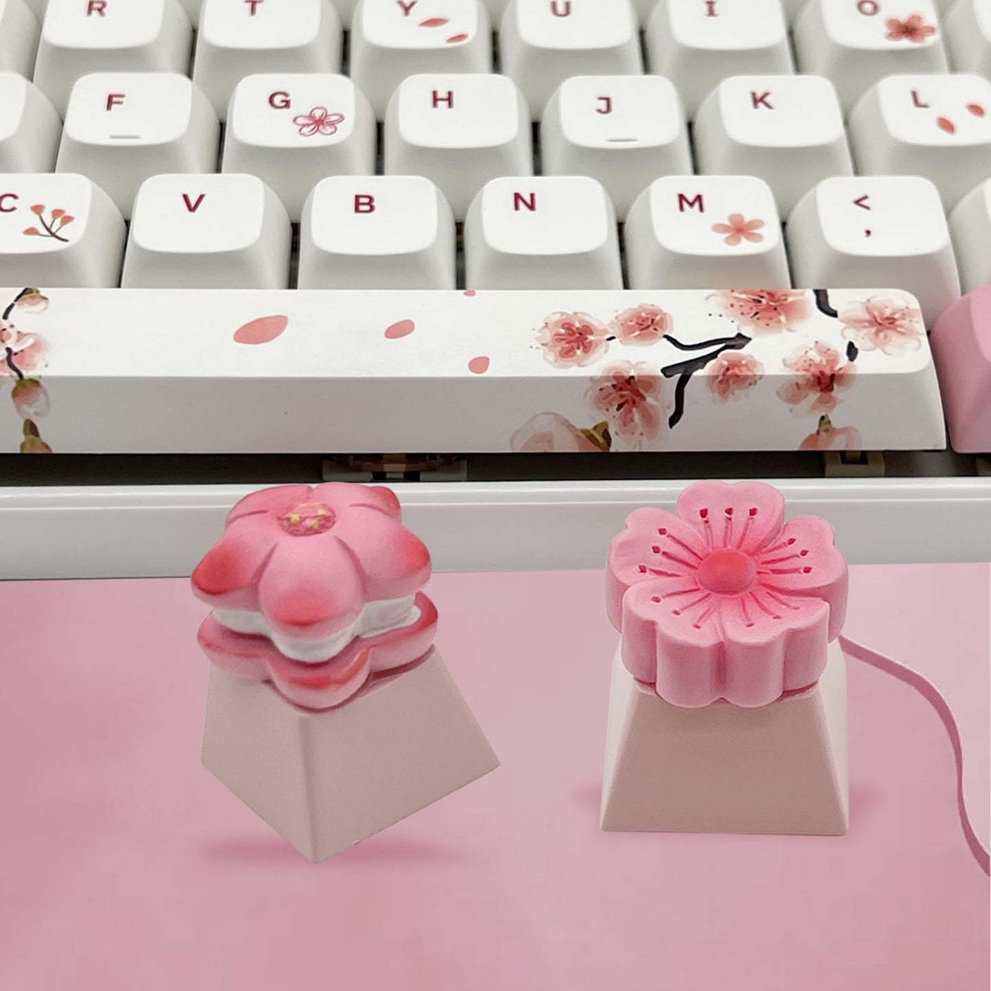 ZMX Cute Flower Keycaps,Pink Cherry Blossom Custom ESC Keycaps Artisan Resin Keycap for MX Switches Mechanical Gaming Keyboard OEM Profile R4 Height Personalized 3D Single Keycap (02)