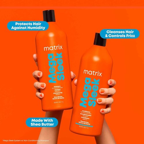 Matrix Mega Sleek Shampoo and Conditioner Set - Smoothing and Moisturizing, Anti-Frizz, Detangling, For All Dry, Damaged & Frizzy Hair Types, Nourishes With Shea Butter, Vegan, 33.8 Fl Oz