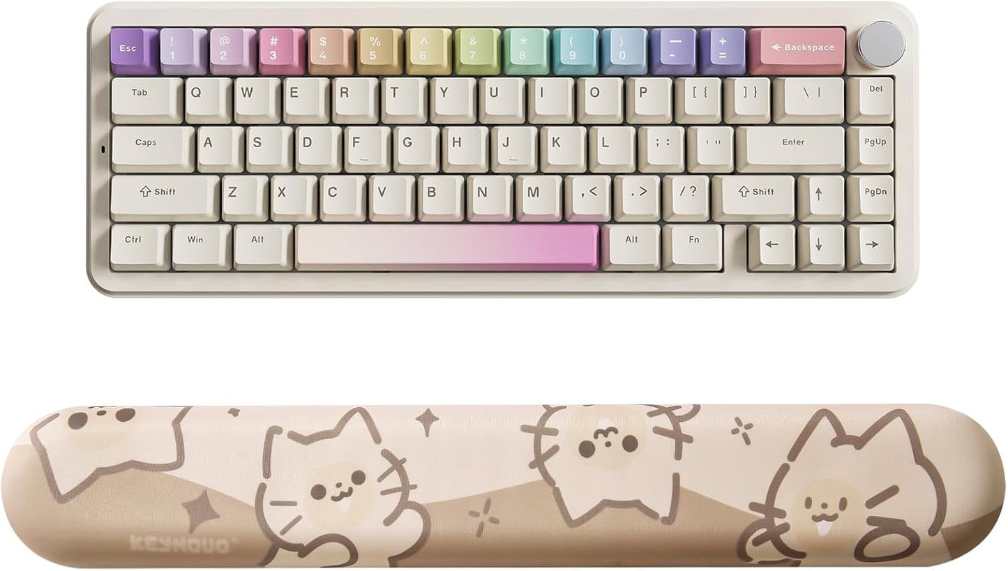YUNZII B68 Wireless Mechanical Keyboard(Beige, Cocoa Cream V2 Switch), Keyboard Wrist Rest(Cat)