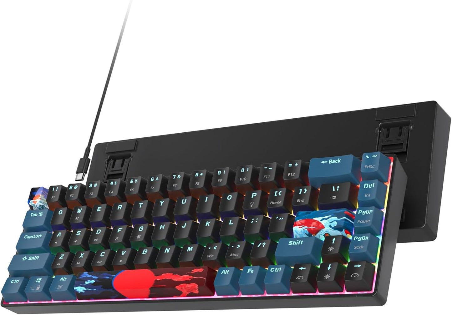 60 Percent Gaming Keyboard 68 Keys Mechanical Keyboard LED Backlit Compact Wired Keyboard with Red Switch for Windows PS4/5 Xbox Gamer(Black-White)