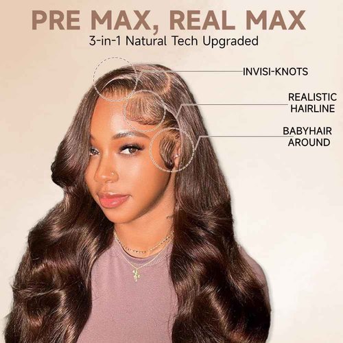 JINNOO Chocolate Brown Lace Front Wig 200 Density Brown Lace Front Wigs Human Hair Pre Plucked Brown Wig Human Hair 13x4 HD Lace Frontal Wigs 30 Inch