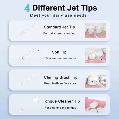Portable Water Dental Flosser with 4 Jet Tip, 3 Mode Cordless Rechargeable Teeth Cleaner, Powerful Waterproof Dental Floss for Home Travel