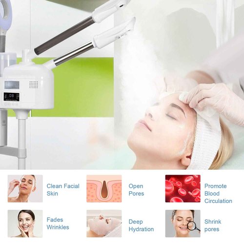 Facial Steamers Professional 3 in 1 Facial Steamer with 5X Magnifying Lamp, Upgrade PTC Heating, Hot/Cool Mist Steamer for Home Salon Spa Beauty