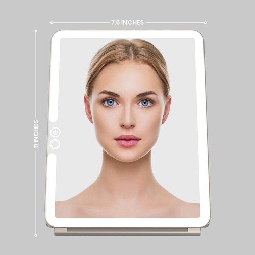 LUNA London Eclipse LED Lighted Travel Vanity Makeup Mirror | 3 Colour Light, Compact, Portable, Lighted, Rechargeable, Illuminated Mirror | Perfect for Travel, Makeup & Beauty Needs | Soft Stone