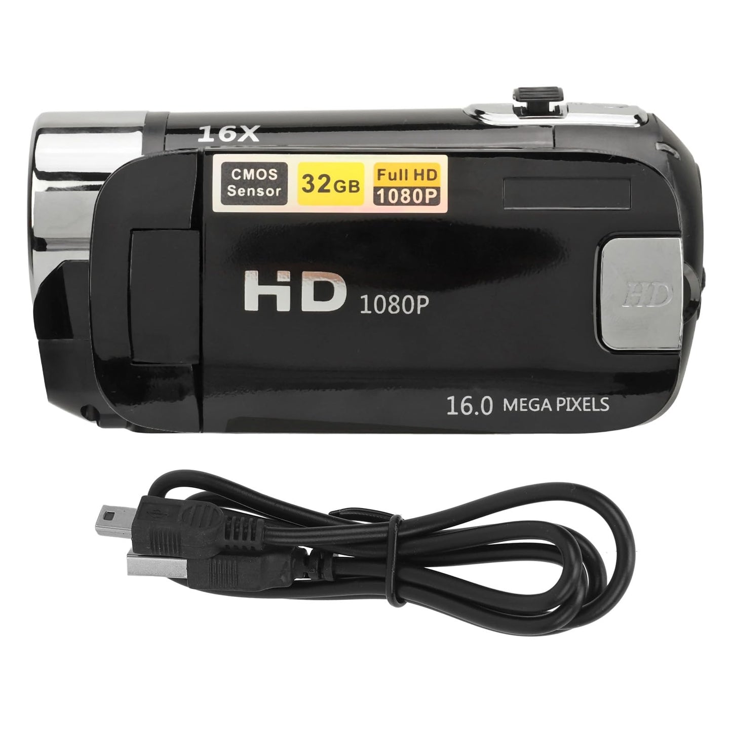 1080PDigital Camera, 16MP Camcorder with 2.4 Inch Rotatable Screen, 16X Zoom HD Video Recorder with Fill Light, Video Camera Built in Battery (Black)