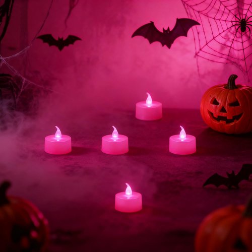 KOABY 12 Pack Pink Light Non-Flickering Flameless Tea Lights, Pink Base, Last 100H+, Battery Operated Tea Lights for Decor