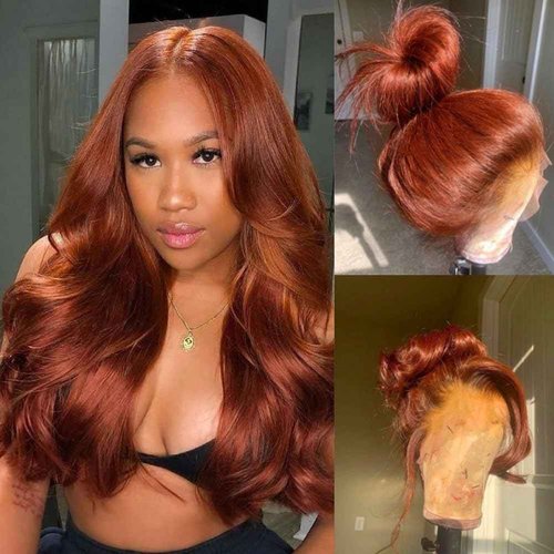 180% Density Reddish Brown 13x6 Lace Front Wigs Human Hair Pre Plucked 13x6 HD Transparent Body Wave Lace Front Wigs For Women Ginger #33 Colored Brazilian Virgin Hair Glueless Wigs Human Hair 22Inch