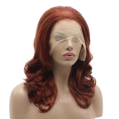 Lace Front Synthetic Medium Length 16inch Burgundy Heat Resistant Heavy Density Realistic 。