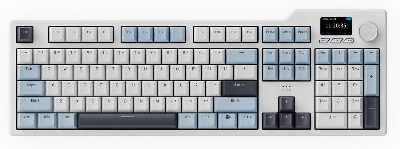 AJAZZ AK35I V3 104-Key Full Size Wired Gasket Mount Gaming Keyboard with Multimedia Buttons & Knob Control | Five Layer Pad | OEM Profile PBT Keycaps | Blue Backlit Custom Keyboard